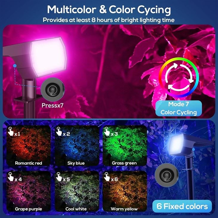 Multicolor RGB Outdoor Solar Color Changing Lights For Garden Yard Landscape